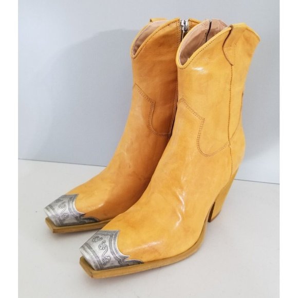Free People Brayden Western Boots Cognac Yellow Leather Womens Size 38